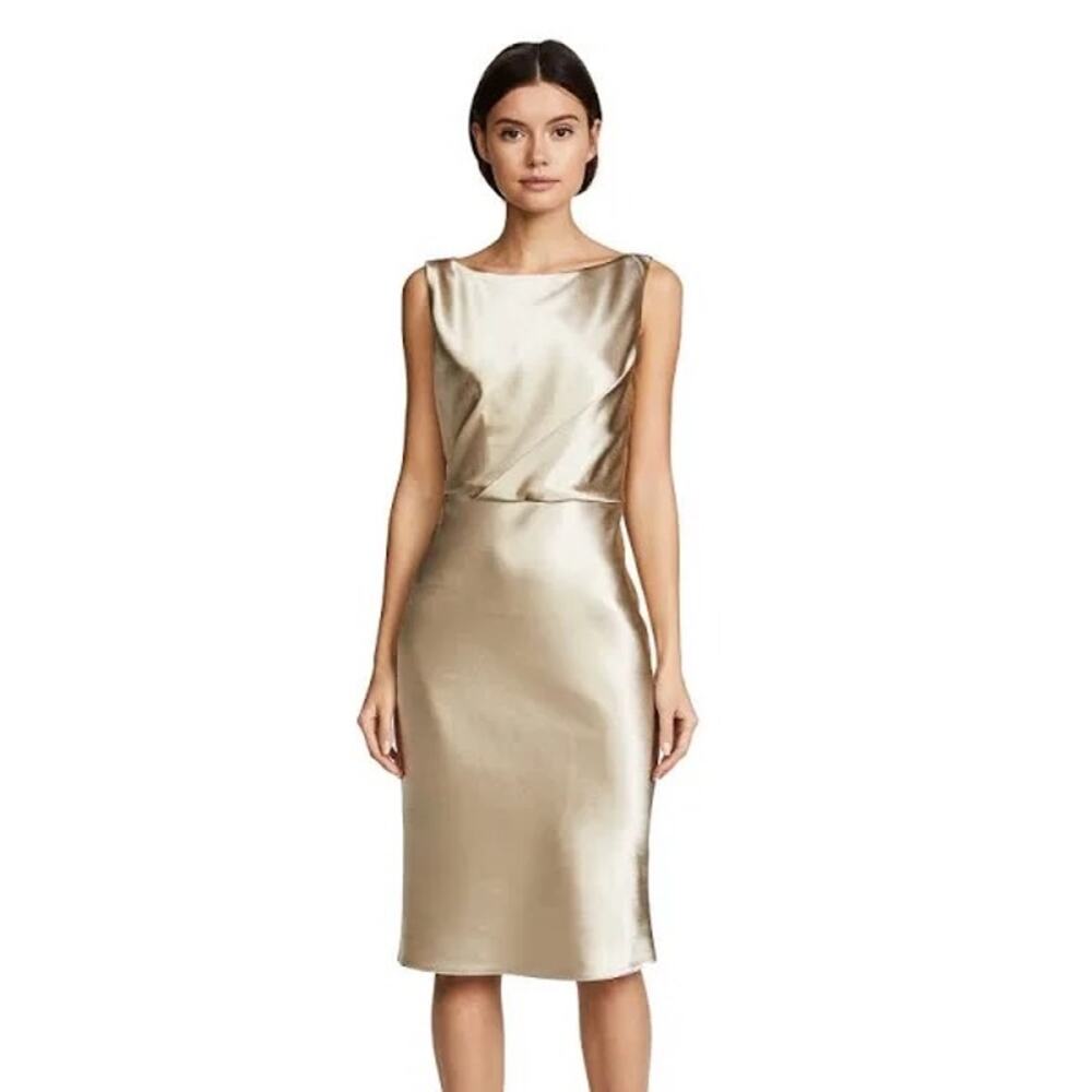 Nili Lotan Anne Gold Satin Midi Dress Size 4‎ Holiday Cocktail Party Elegant